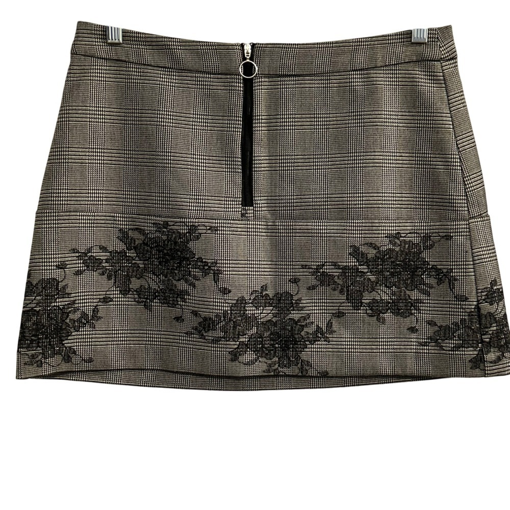 ZARA Trafaluc Collection Plaid Lace Trim Mini Skirt Women Size L